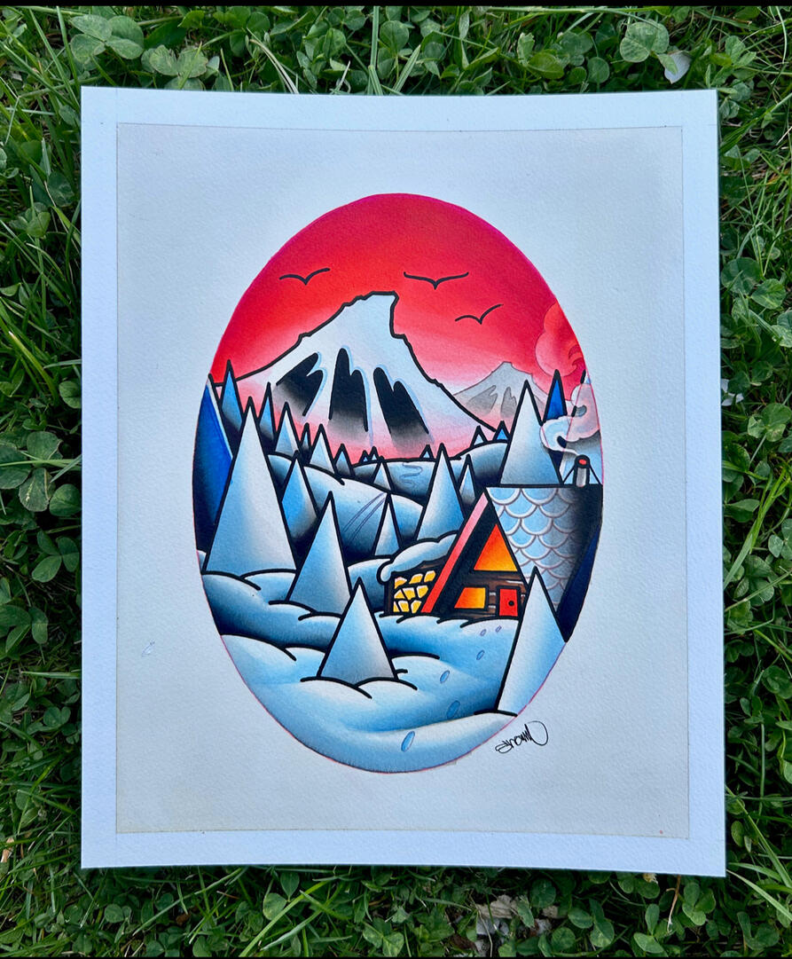 Winter Glow Original Painting, Acrylic and ink on illustration board, Painting Size- 8x10", Framed and Matted Size- 12x16"