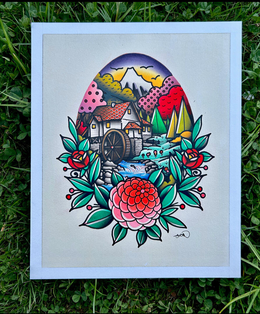 Spring Original Painting, Acrylic and ink on illustration board, Painting Size- 8x10", Framed and Matted Size- 12x16"