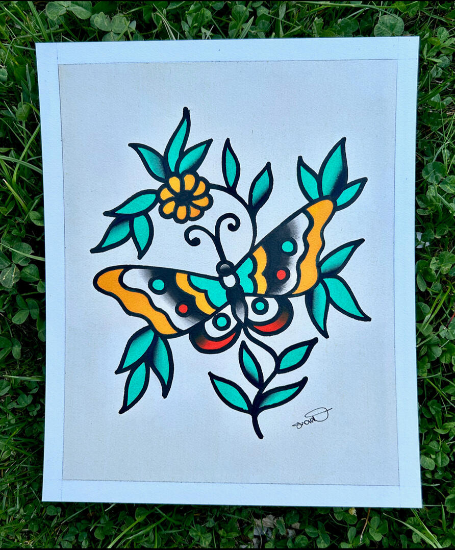 Butterfly Original Painting, Acrylic and ink on illustration board, Painting Size- 8x10", Framed and Matted Size- 12x16"